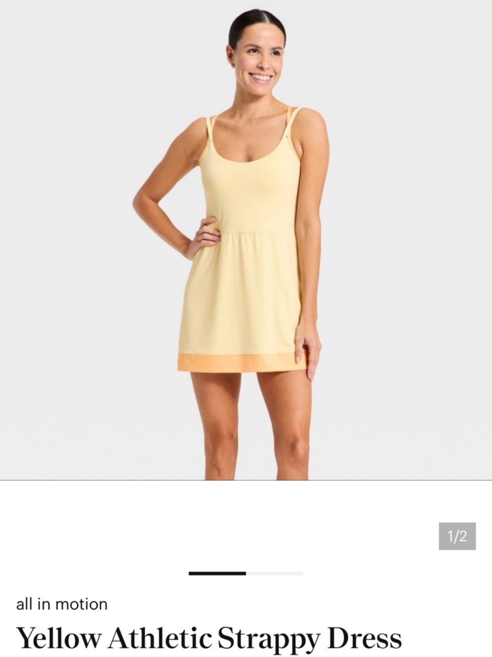 all in motion Yellow Strappy Mini Dress with Orange Hem